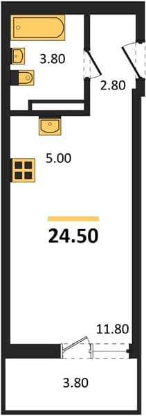 Студия 24.50 кв. м, 2/17 этаж. ЖК Лестория, Сочи, Россия