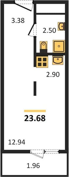 1 к. квартира 23.68 кв. м, 17/19 этаж. ЖК Кислород, Сочи, Россия