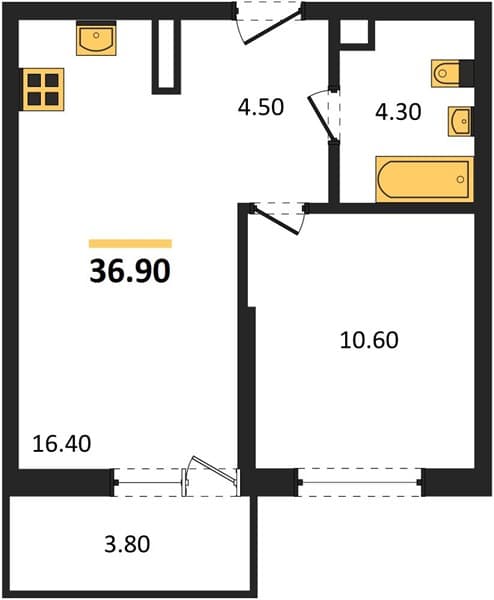1 к. квартира 36.90 кв. м, 2/17 этаж. ЖК Лестория, Сочи, Россия