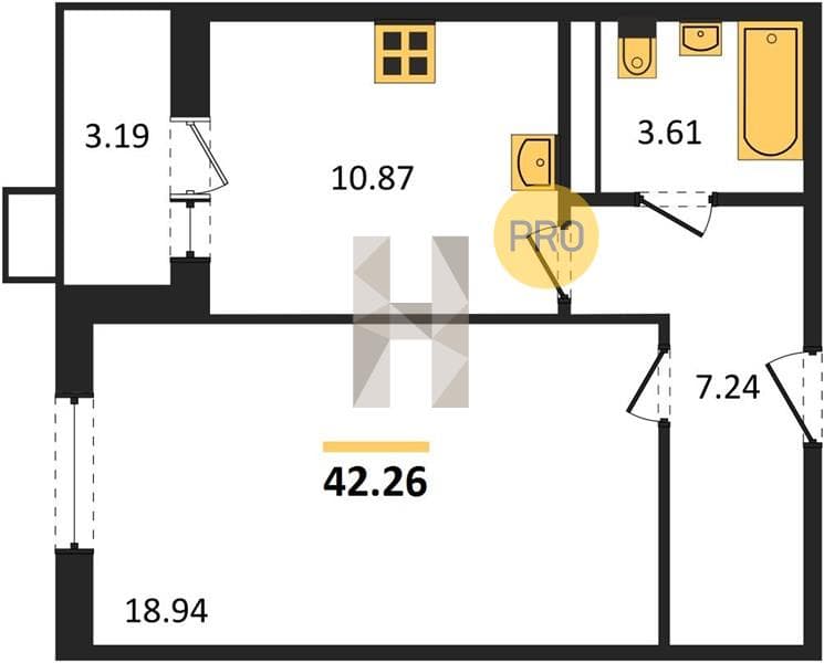 1 к. квартира 42.26 кв. м, 6/8 этаж. ЖК Сады у моря, Темрюк, Россия