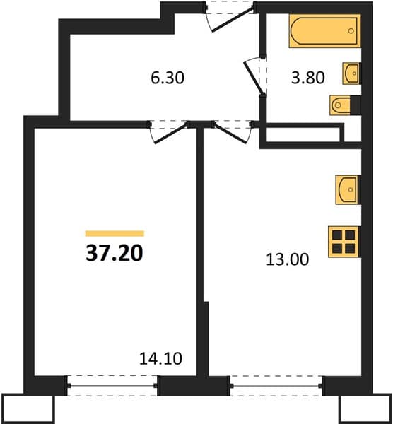 1 к. квартира 37.20 кв. м, 12/18 этаж. ЖК Порто-Ново, Цемдолина, Россия