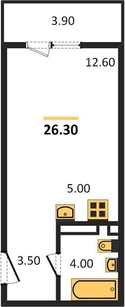 1 к. квартира 26.30 кв. м, 1/12 этаж. ЖК Флора, Сочи, Россия