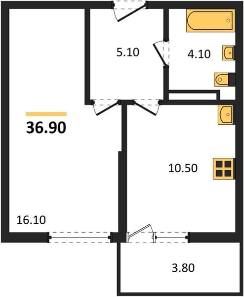 1 к. квартира 36.90 кв. м, 2/17 этаж. ЖК Лестория, Сочи, Россия