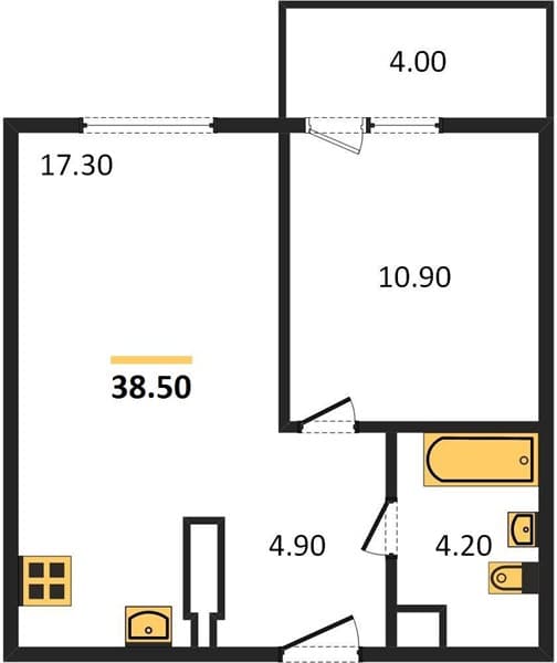 1 к. квартира 38.50 кв. м, 18/23 этаж. ЖК Облака-2, Новороссийск, Россия