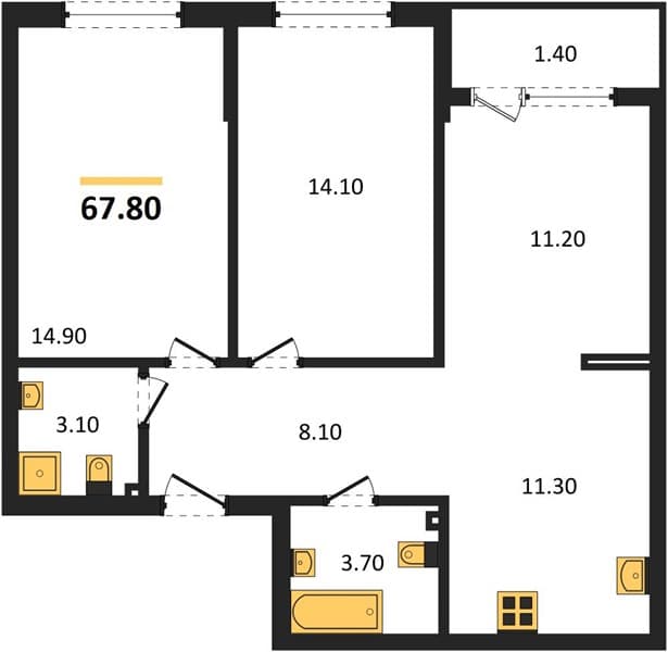 2 к. квартира 67.80 кв. м, 2/18 этаж. ЖК Порто-Ново, Цемдолина, Россия