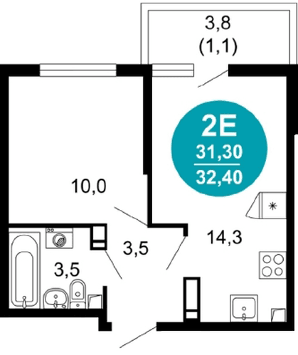 1 к. квартира 32.40 кв. м, 9/17 этаж. ЖК Лестория, Сочи, Россия