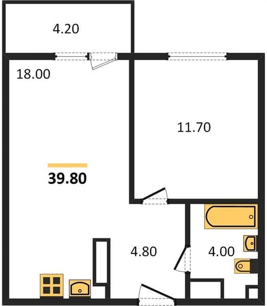 1 к. квартира 39.80 кв. м, 18/23 этаж. ЖК Облака-2, Новороссийск, Россия
