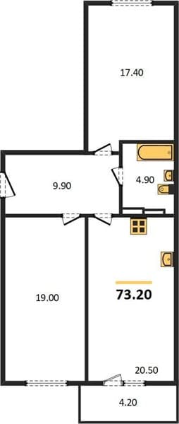 2 к. квартира 73.20 кв. м, 11/24 этаж. ЖК Мята, Цемдолина, Россия