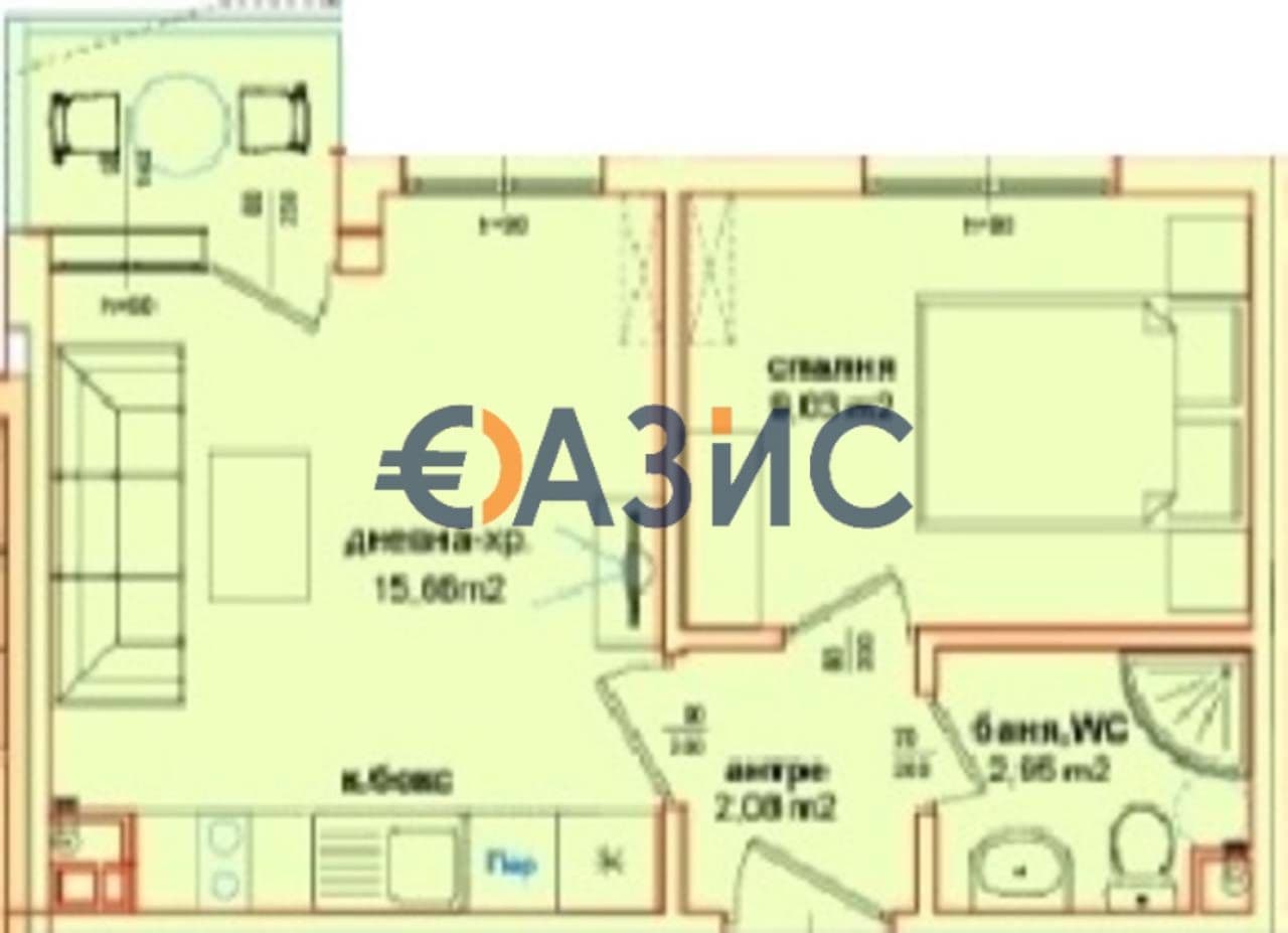 Апартаменты в Равде, Болгария, 42.6 м2
