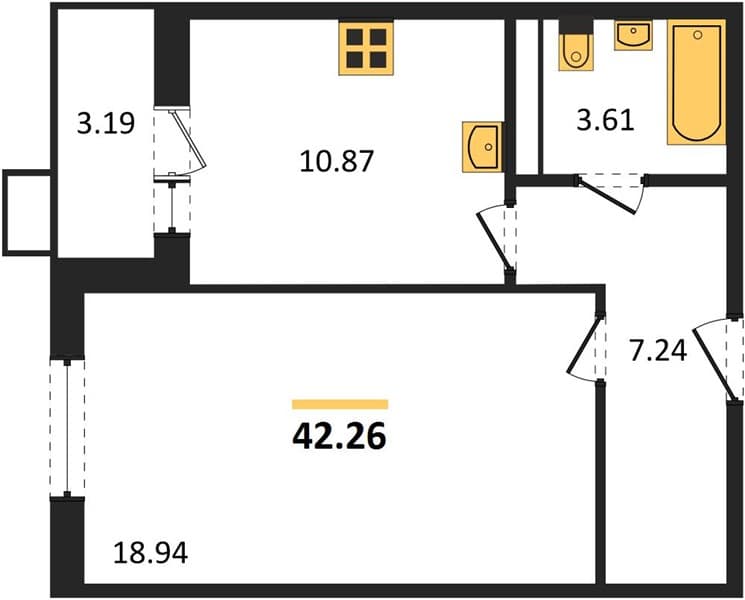 1 к. квартира 42.26 кв. м, 4/8 этаж. ЖК Сады у моря, Темрюк, Россия