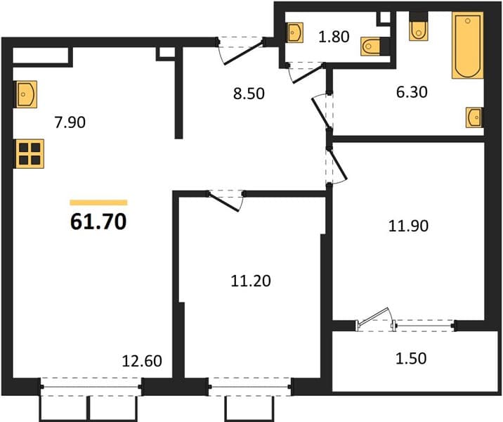 2 к. квартира 61.70 кв. м, 9/18 этаж. ЖК Порто-Ново, Цемдолина, Россия