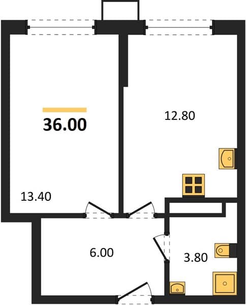 1 к. квартира 36.00 кв. м, 12/18 этаж. ЖК Порто-Ново, Цемдолина, Россия