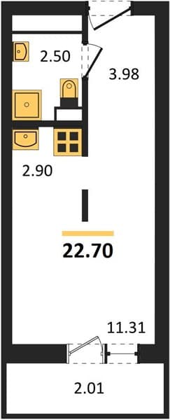 1 к. квартира 22.70 кв. м, 19/19 этаж. ЖК Кислород, Сочи, Россия