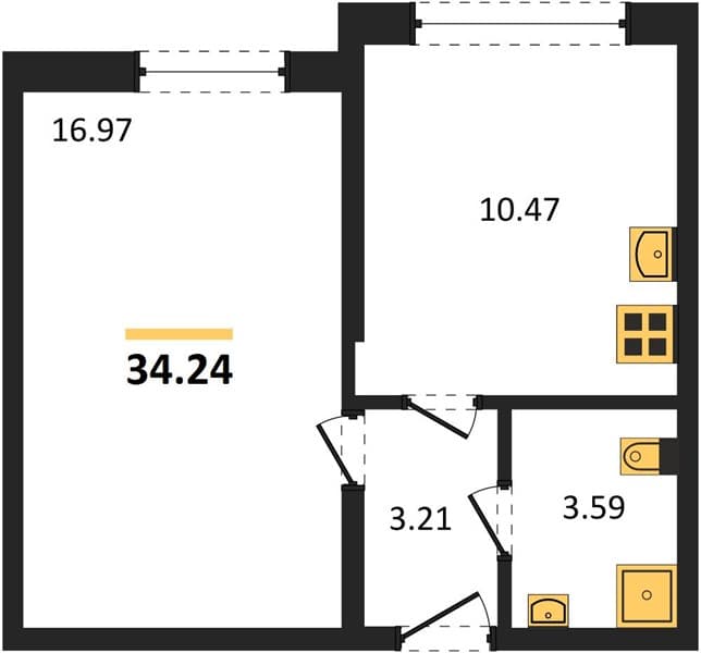 1 к. квартира 34.24 кв. м, 1/19 этаж. ЖК Кислород, Сочи, Россия