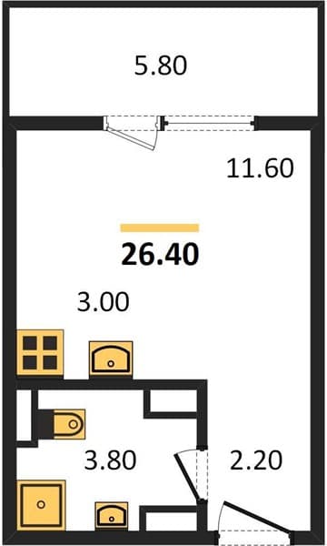 1 к. квартира 26.40 кв. м, 8/10 этаж. ЖК Горный квартал, Сочи, Россия