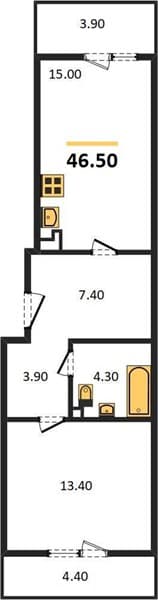 1 к. квартира 46.50 кв. м, 2/23 этаж. ЖК Облака-2, Новороссийск, Россия