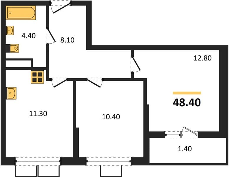 2 к. квартира 48.40 кв. м, 8/18 этаж. ЖК Порто-Ново, Цемдолина, Россия