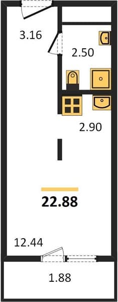1 к. квартира 22.88 кв. м, 12/19 этаж. ЖК Кислород, Сочи, Россия