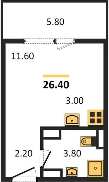 1 к. квартира 26.40 кв. м, 10/10 этаж. ЖК Горный квартал, Сочи, Россия