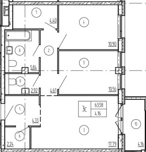2 к. квартира 68.13 кв. м, 3/9 этаж. ЖК Лучи. Azimut Park Hotel Family, Анапа, Россия